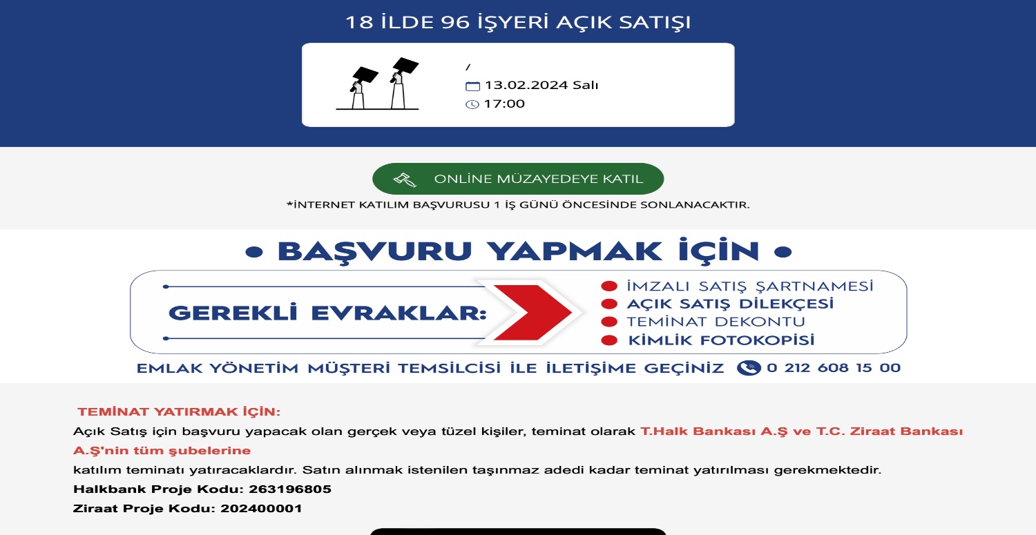 18 ilde 96 işyeri üç gün sonra satışa çıkacak! Uygun fiyatlı işyerleri sizi bekliyor
