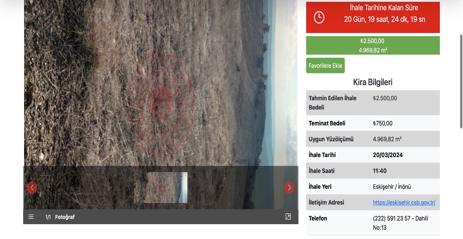 2.500 TL’ye 4.969,82 metrekarelik araziyi kiralayabileceksiniz! Milli Emlak’tan KDV’siz fırsat duyuruldu