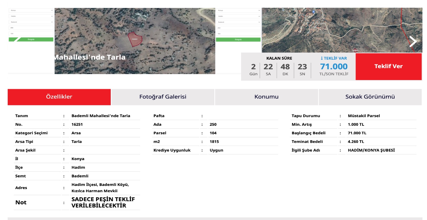 4.260 TL teminat bedelini ödeyenler 1815 metrekarelik tarlaya sahip olacaklar! O banka teklif usulü satışı duyurdu