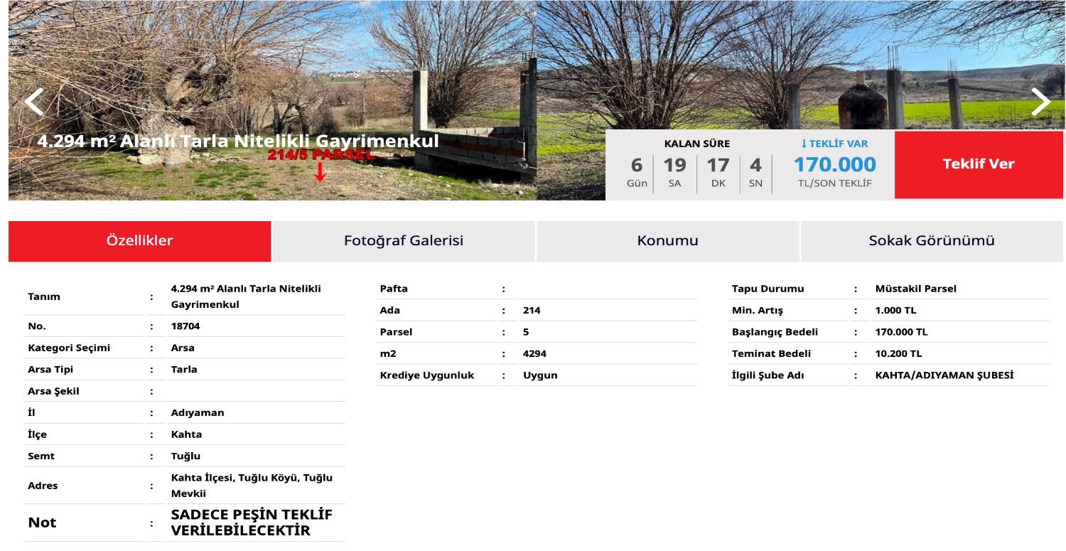 4294 metre² nitelikli tarla 170.000 TL’ye satışta! Tarlayı satın almak için kıyasıya bir mücadele veriliyor
