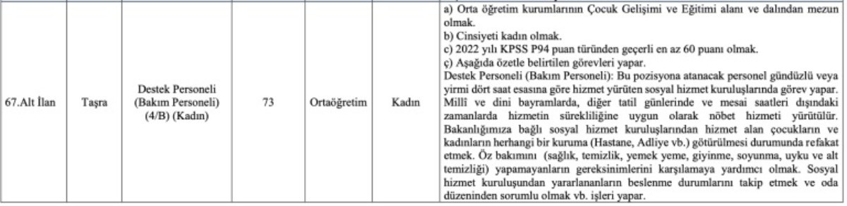 Aile Bakanlığı personel alımı