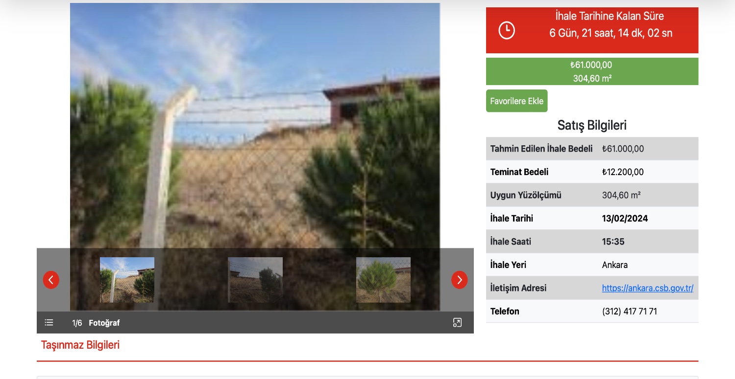 Ankara’da 12 Bin TL teminat bedeli ödeyen arsayı kapacak! İhaleye son 7 gün kaldı