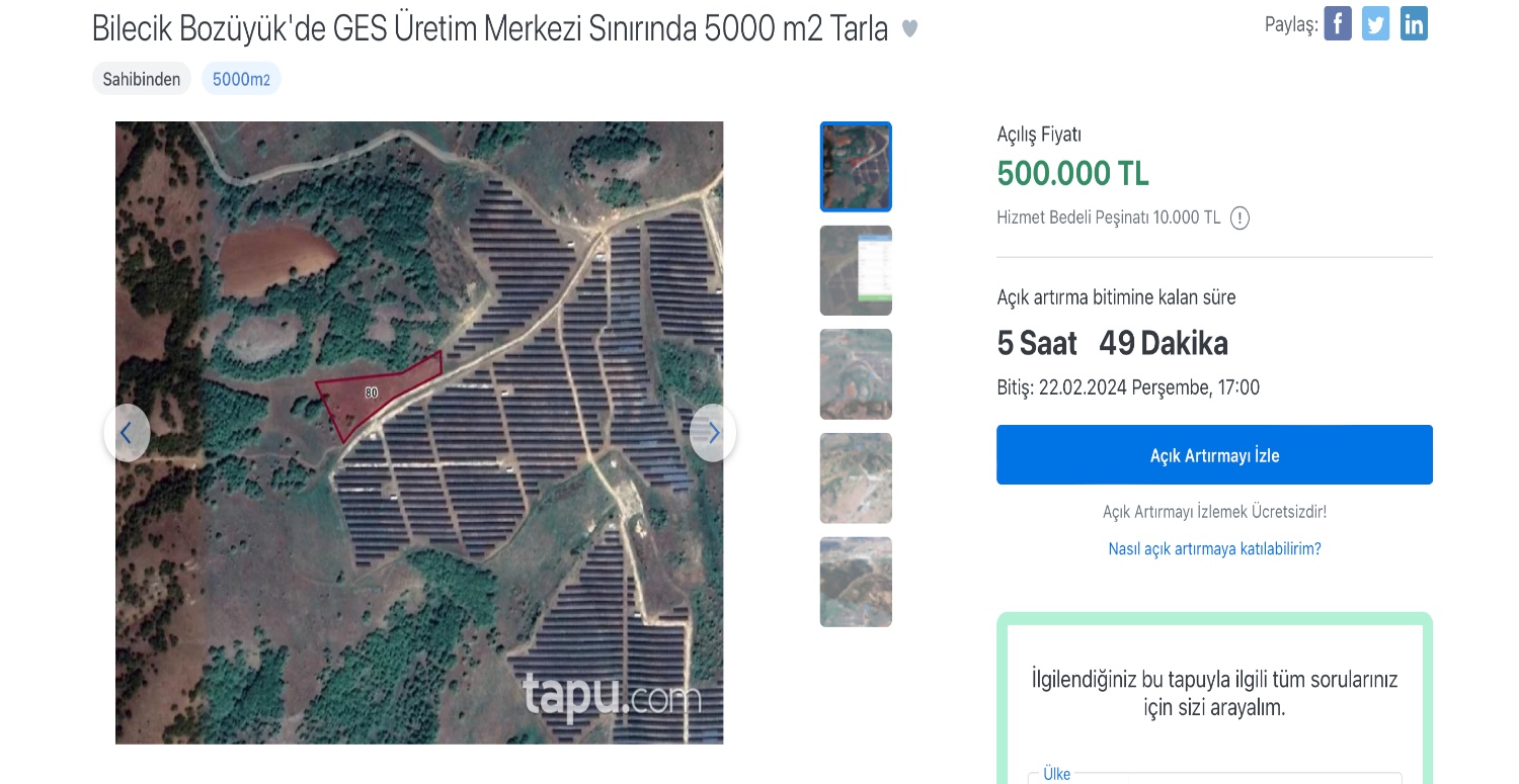 GES Üretim merkezinin dibinde 5000 metrekare tarla satışa çıkartıldı! Açık arttırma başladı