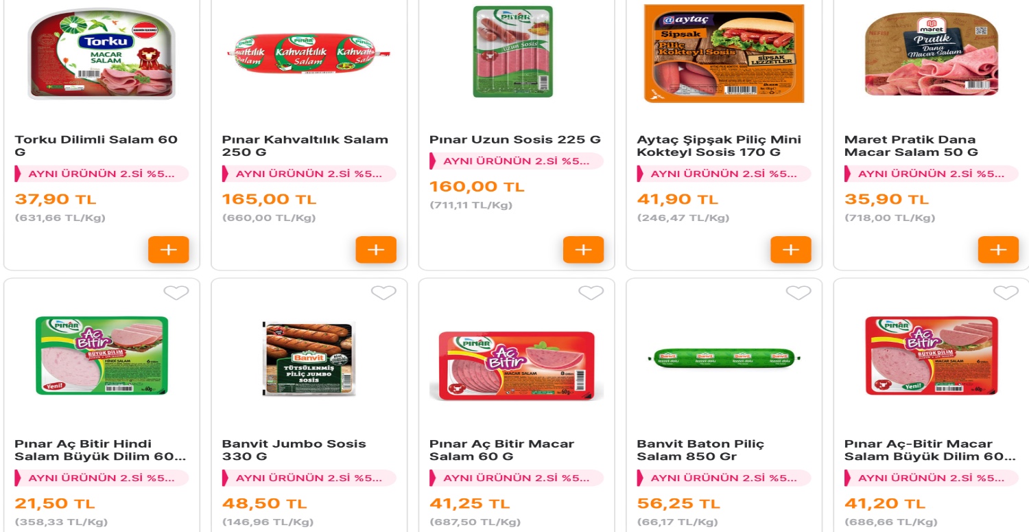 Kahvaltı için sosis salam indirimi bekleyenler başka adrese gerek yok! Aynı üründen 2.si yüzde 50 indirimde