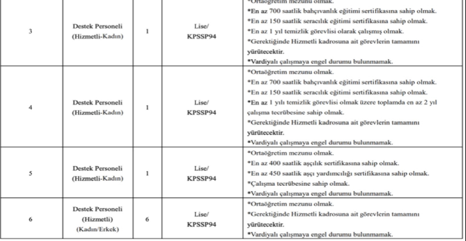 mesleklere göre şartlar