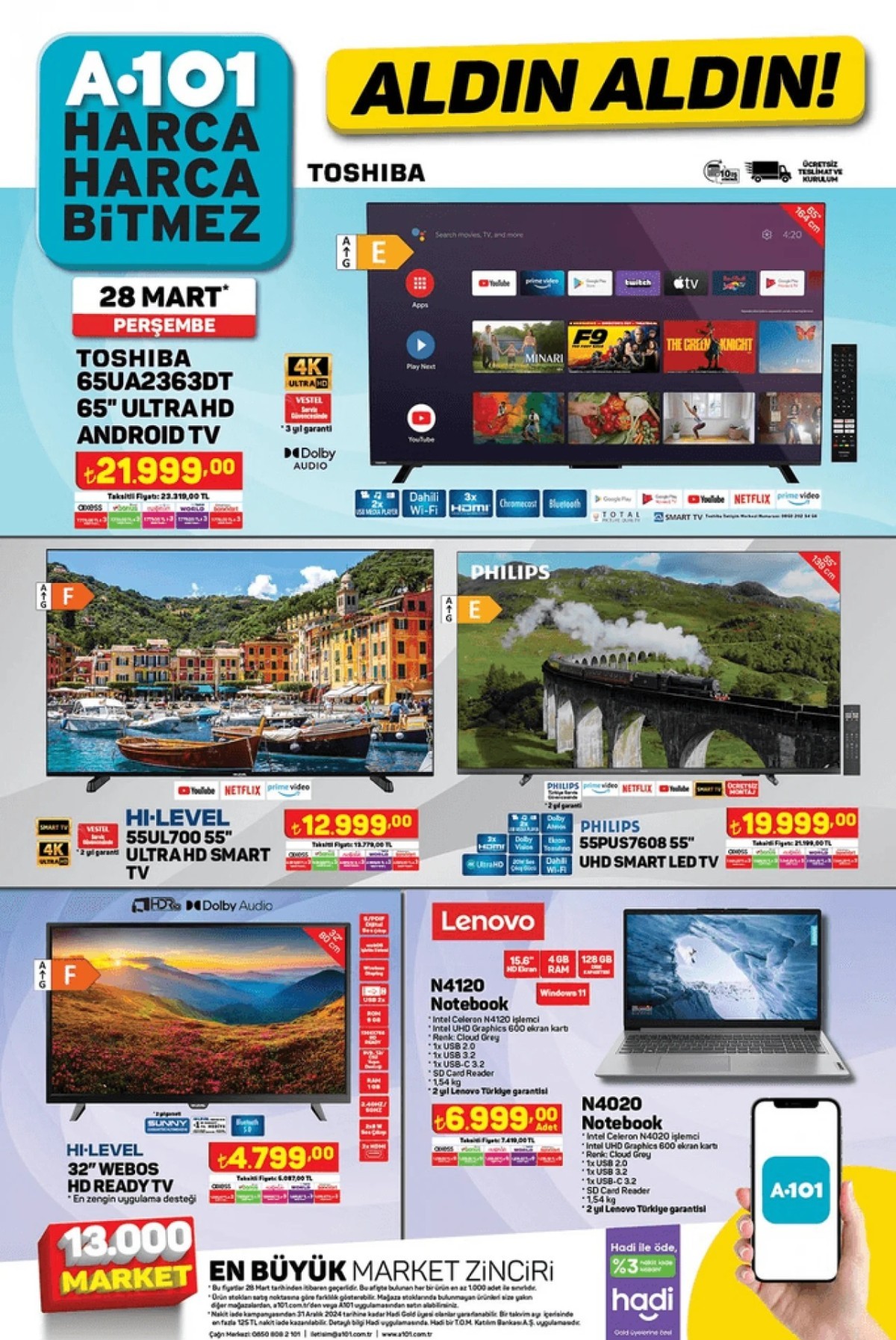 28 Mart Tarihli A101 İndirimli Ürünler Kataloğu