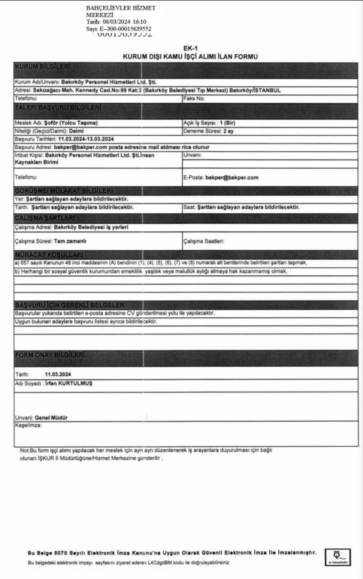 Bakırköy Belediyesi personel alımı