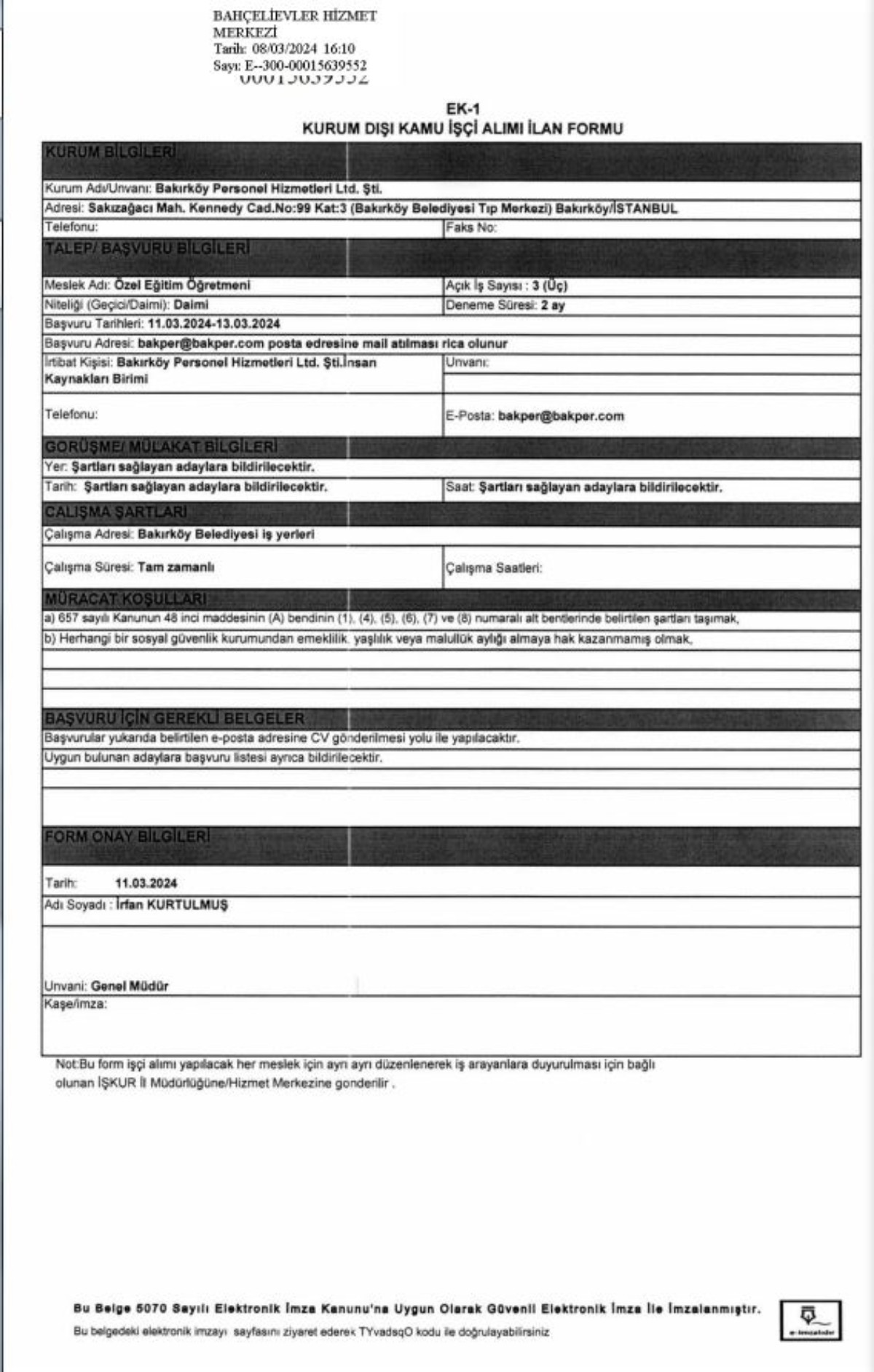 Bakırköy Belediyesi personel alımı