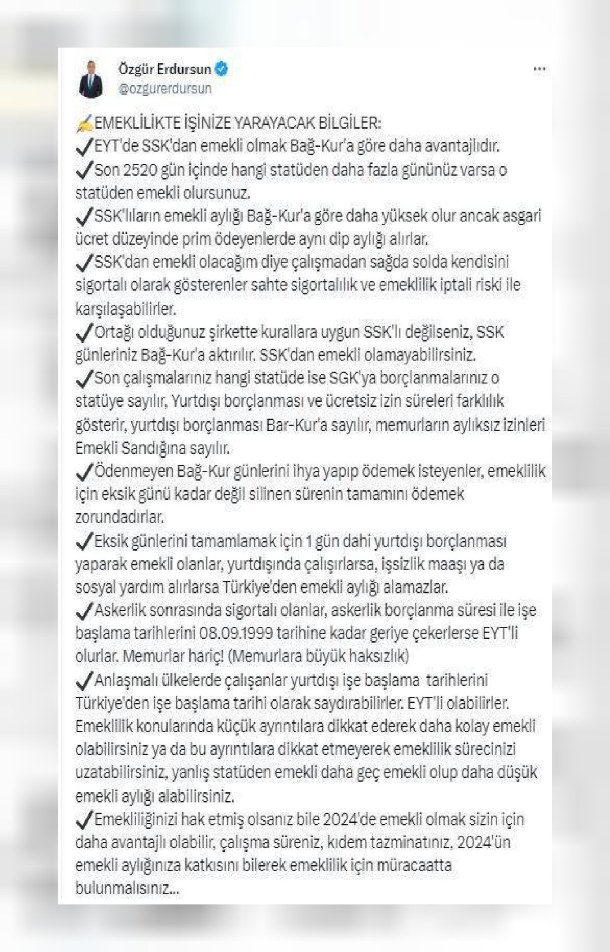 emeklilik şartları