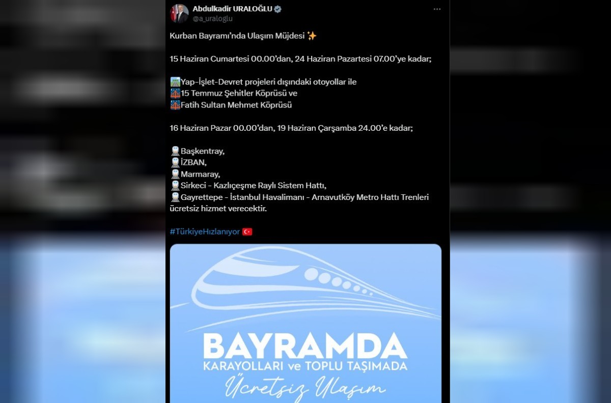kurban bayramı ücretsiz yollar hangileri