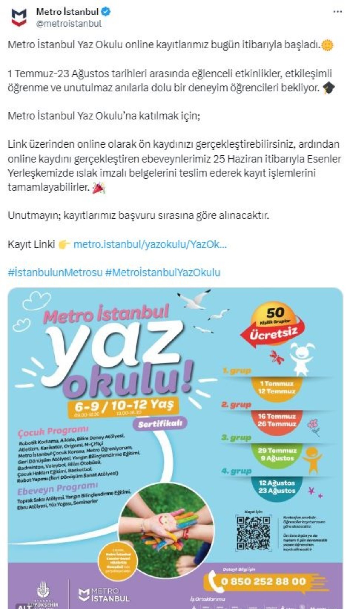Metro İstanbu yaz okulu başvuruları