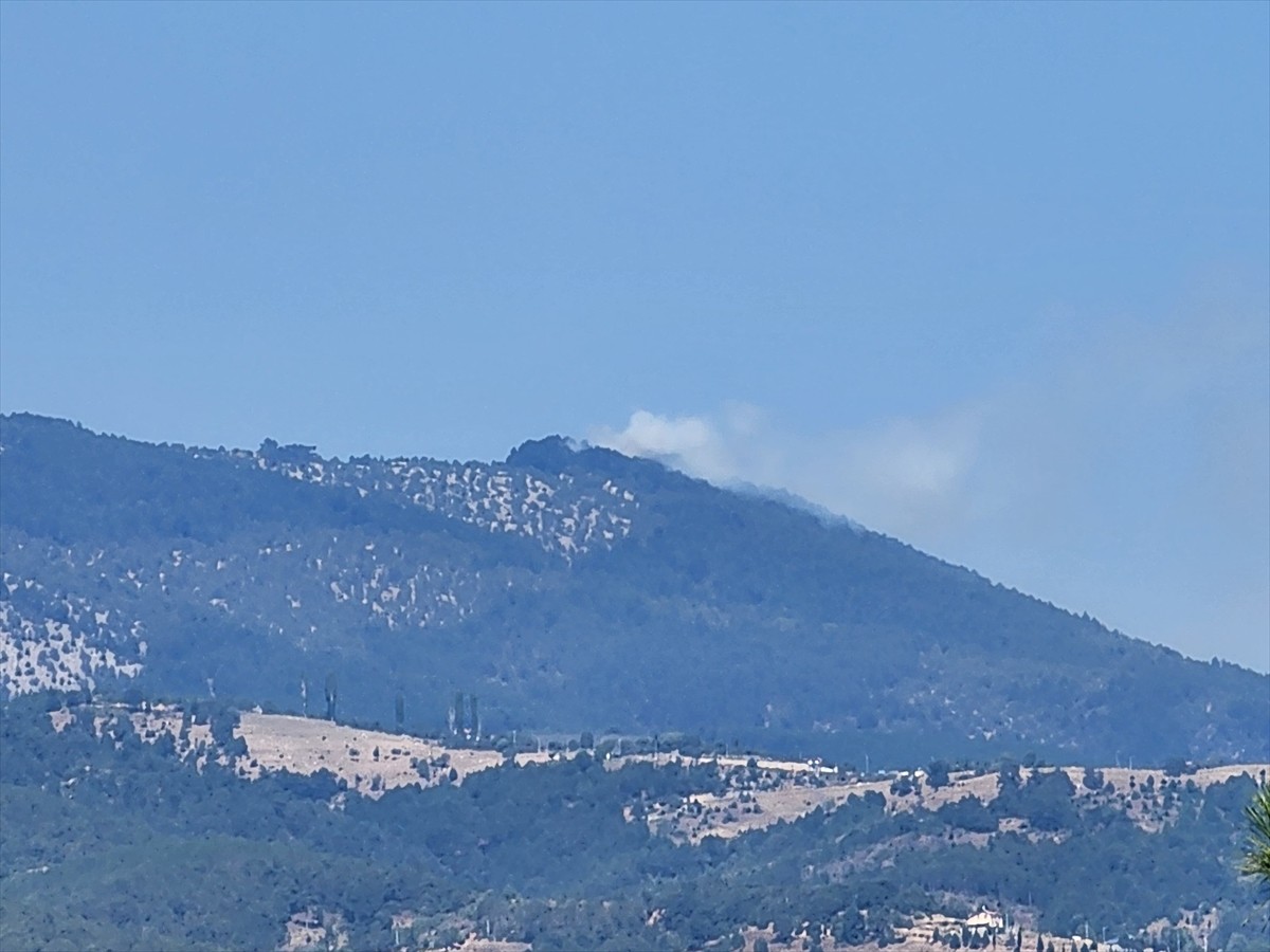Bursa'nın Orhaneli ilçesi ile Keles ilçesi arasında ormanlık alanda çıkan yangına müdahale...