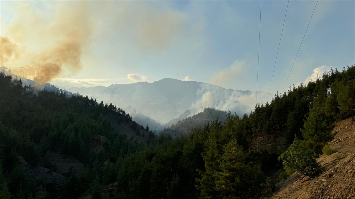Kahramanmaraş'ın Onikişubat ilçesinde çıkan orman yangınına ekiplerce havadan ve karadan müdahale...