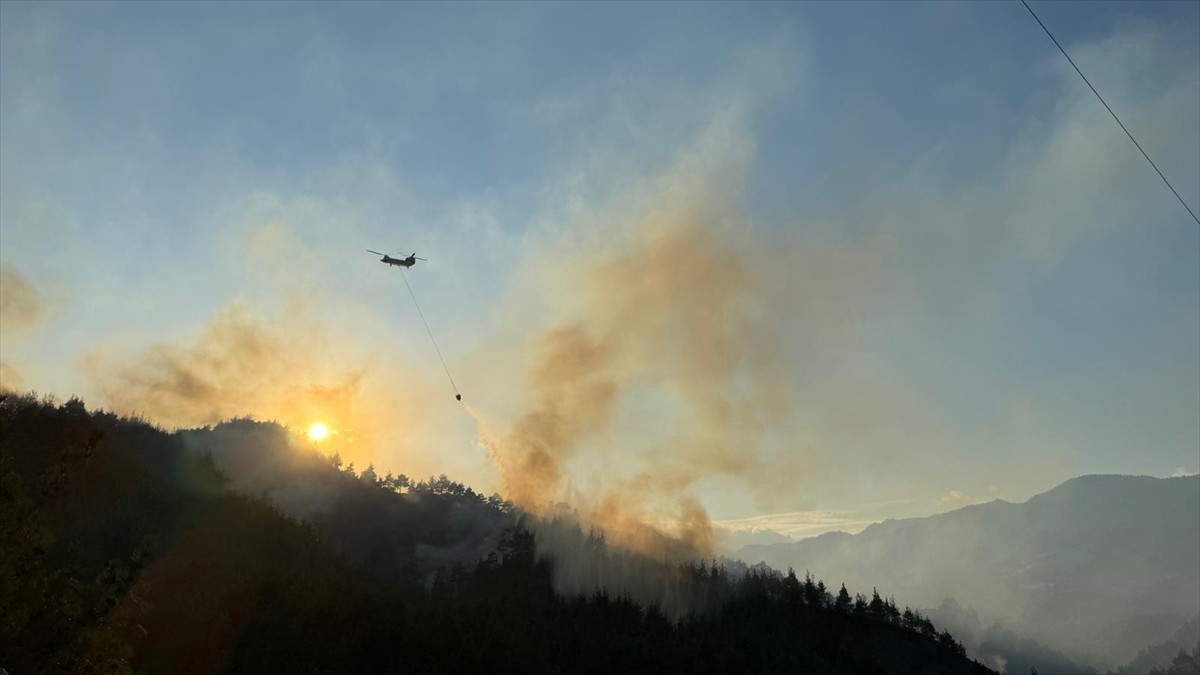 Kahramanmaraş'ın Onikişubat ilçesinde çıkan orman yangınına ekiplerce havadan ve karadan müdahale...