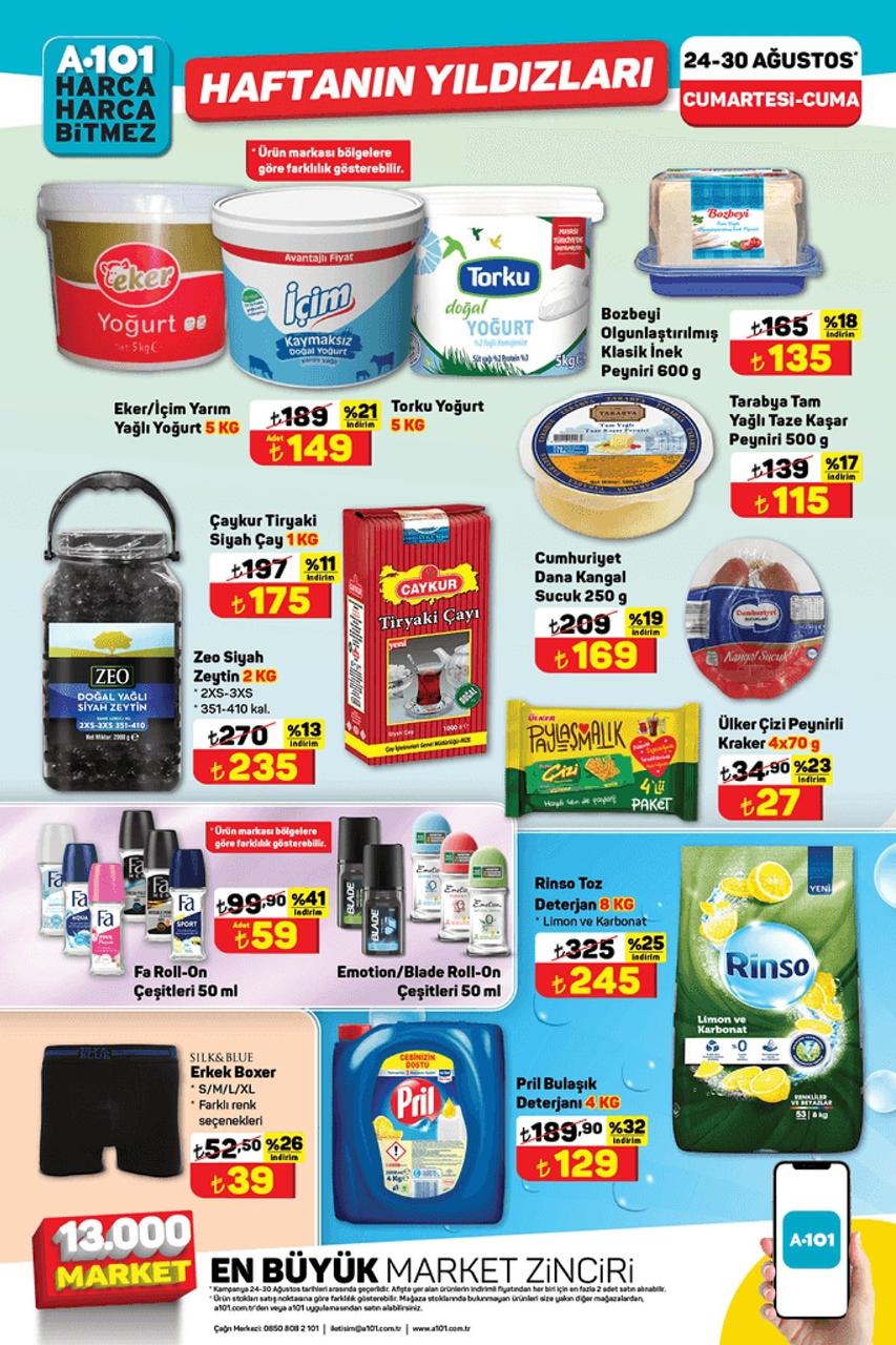 A101 24-30 Ağustos 2024 Aktüel Kataloğu Yayımlandı: Bingo bulaşık makinesi kapsülü 299 TL yerine 149 TL’ye. Torku Fındık Kreması, 209 TL’den 119'ye düştü