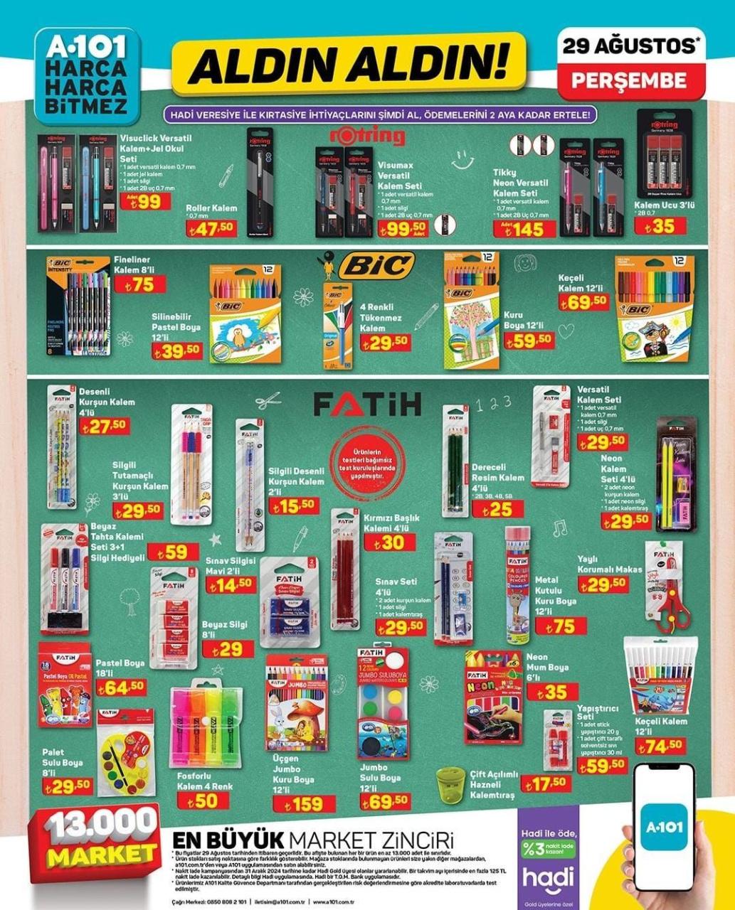 A101 29 Ağustos 2024 Perşembe aktüel ürünler kataloğu yayımlandı! A101'de okul ürünlerinde yarıya yarıya indirim fırsatı