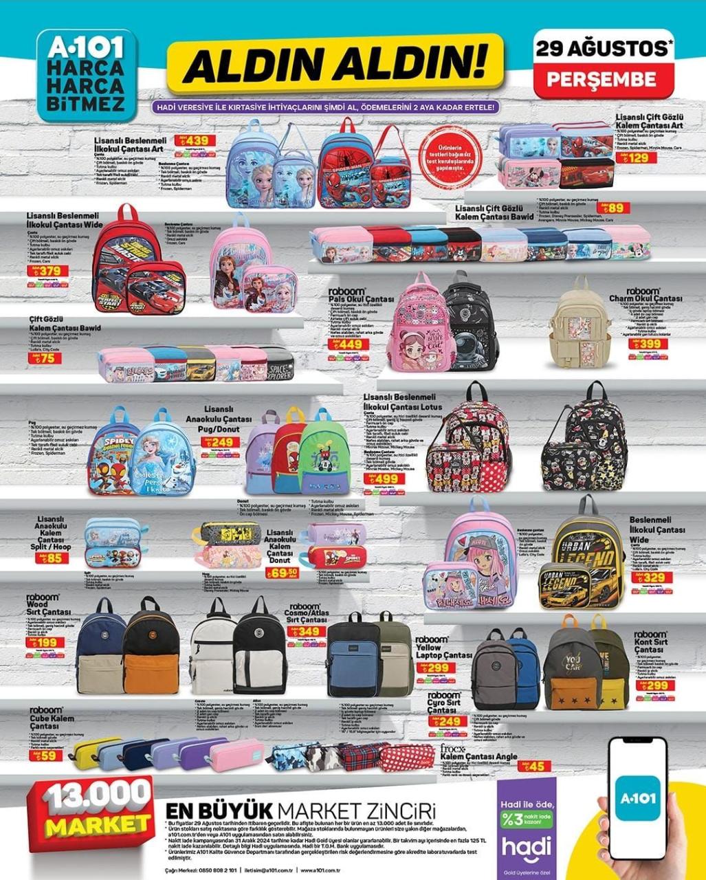 A101 29 Ağustos 2024 Perşembe aktüel ürünler kataloğu yayımlandı! A101'de okul ürünlerinde yarıya yarıya indirim fırsatı