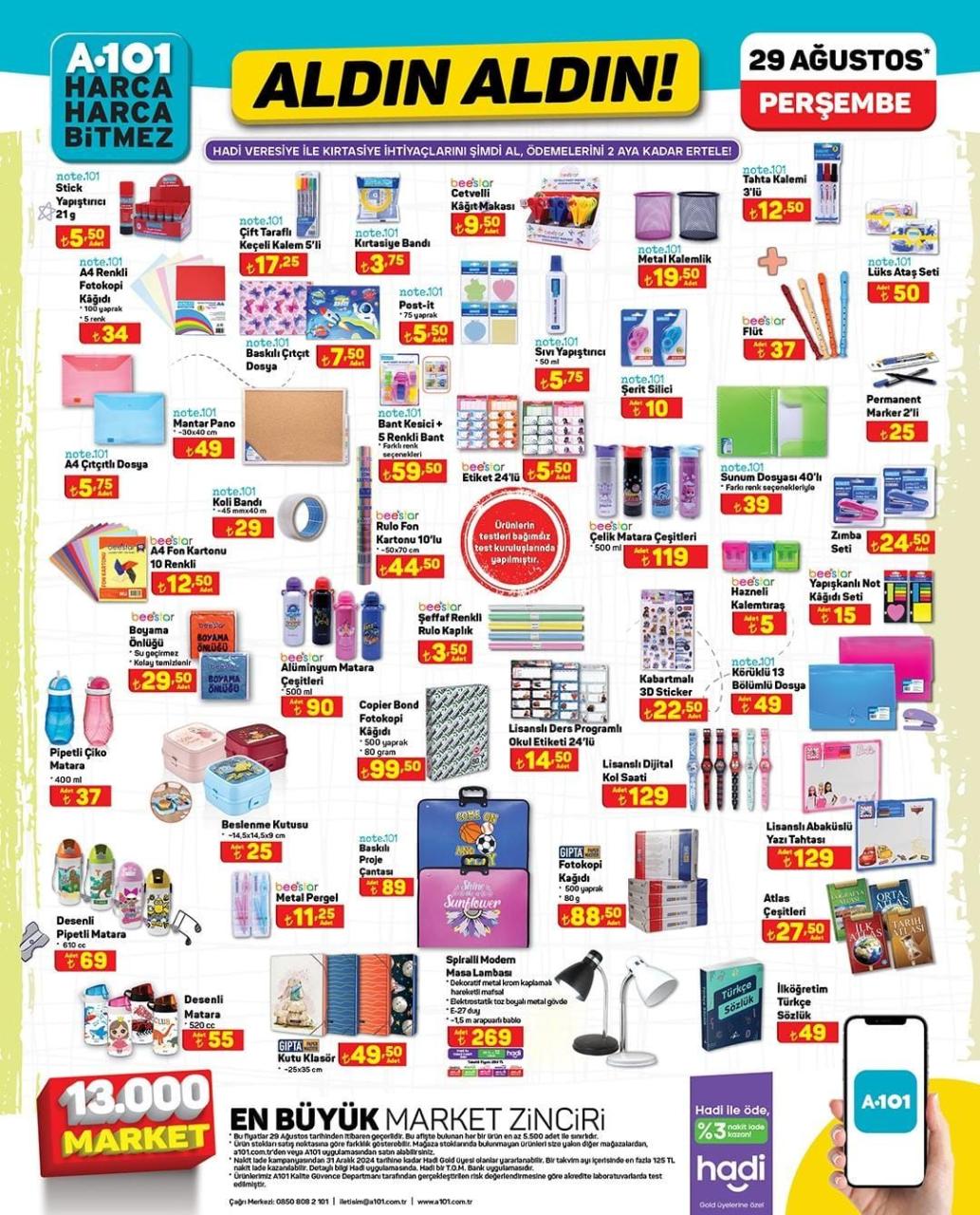 A101 29 Ağustos 2024 Perşembe aktüel ürünler kataloğu yayımlandı! A101'de okul ürünlerinde yarıya yarıya indirim fırsatı