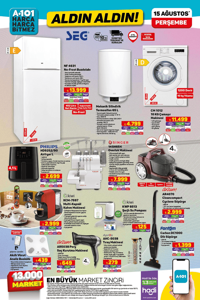 A101'de 21 Ağustos'a kadar indirim yağmuru: Televizyon, elektrikli motor, telefon, tencere yüzlerce ürün yarı fiyatına