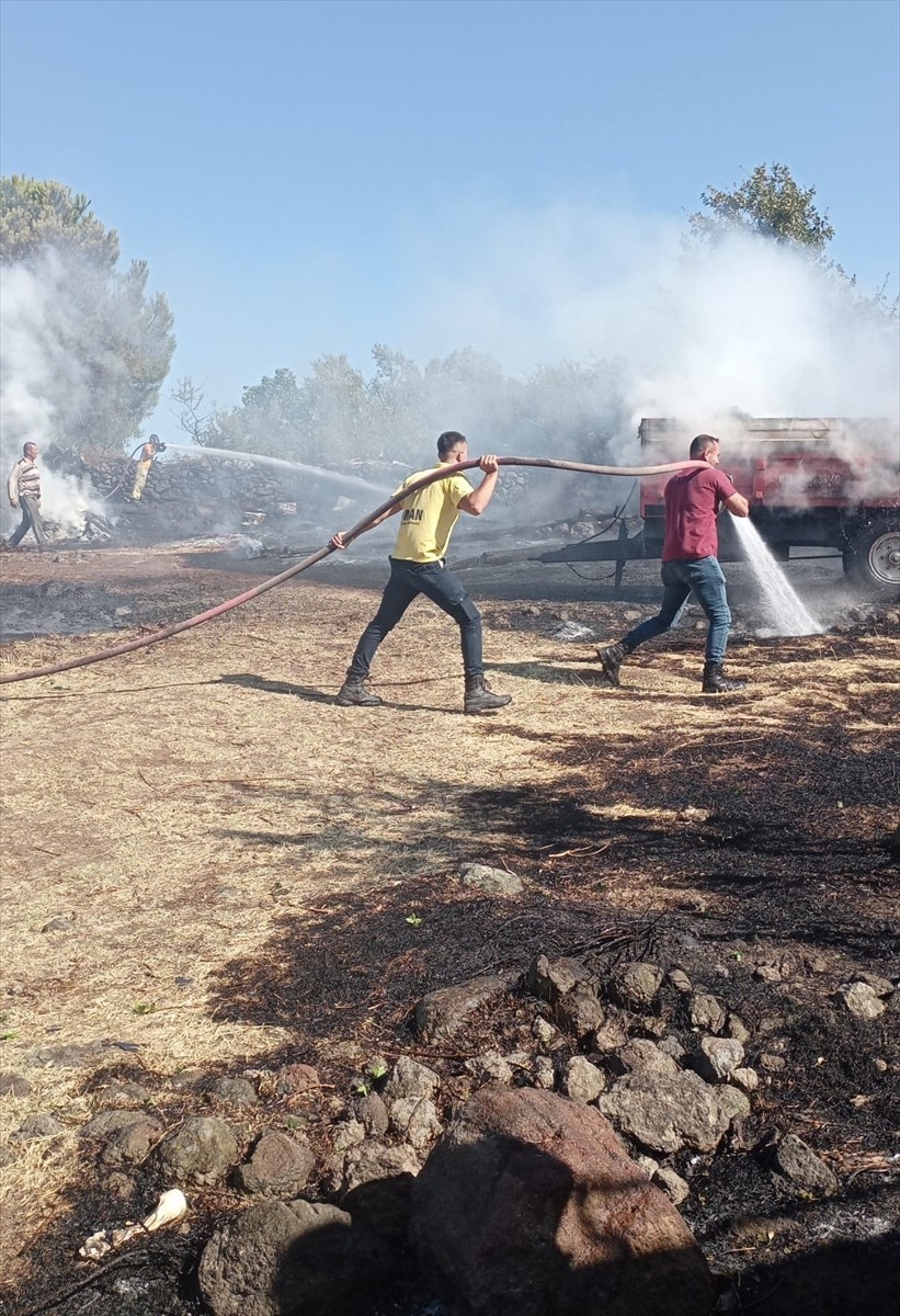 Balıkesir'in Havran ilçesinde traktörde yüklü samandan başlayıp makilik alana sıçrayan yangın...