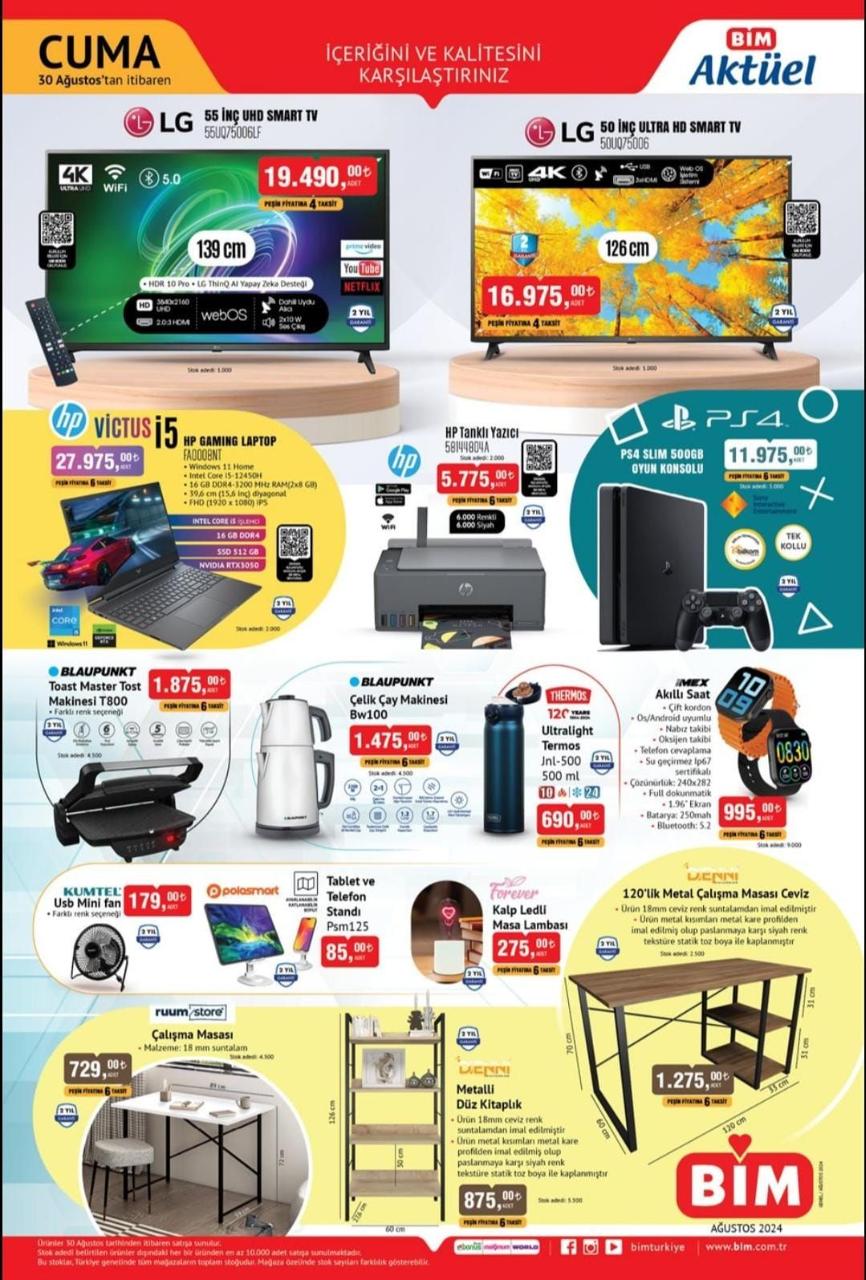 BİM 30 Ağustos 2024 Kataloğunda Büyük İndirimler! Akıllı TV, Laptop, Mutfak Ürünleri ve Daha Fazlası Sizleri Bekliyor