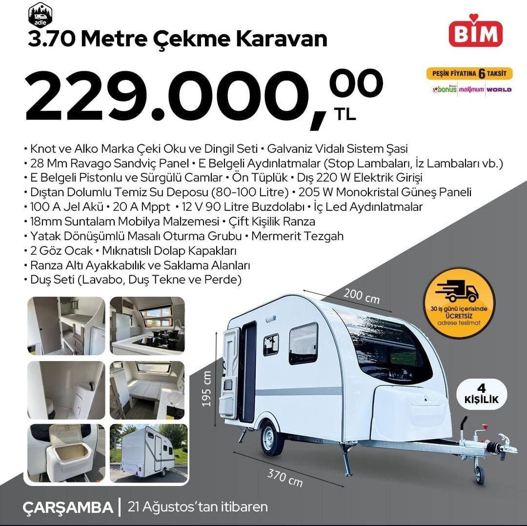 BİM'e Yarın Peşin Fiyatına 6 Taksitli Çekme Karavan Geliyor: BİM Market 21 Ağustos 2024 Çarşamba İndirimli Ürünler Kataloğu