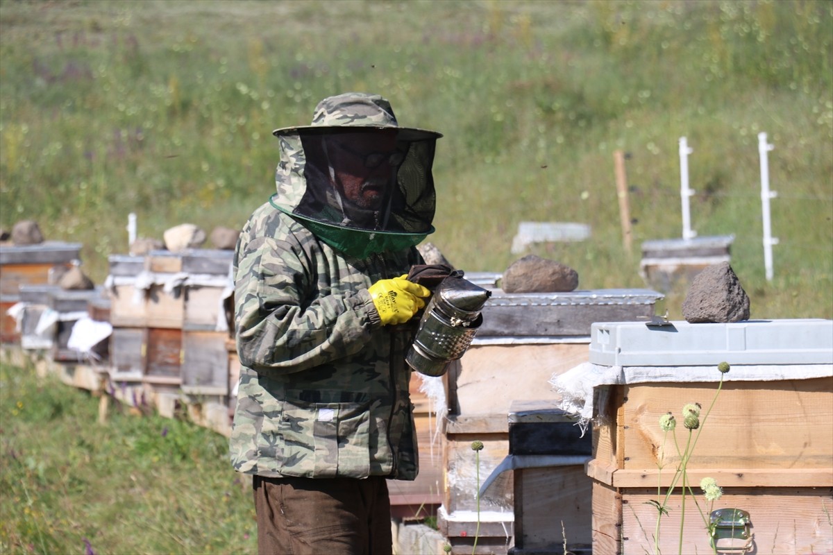 Erzurum'da, kovanlarının bulunduğu Güzelova Yaylası'nda, kovanlarının bulunduğu bölgedeki evinde...