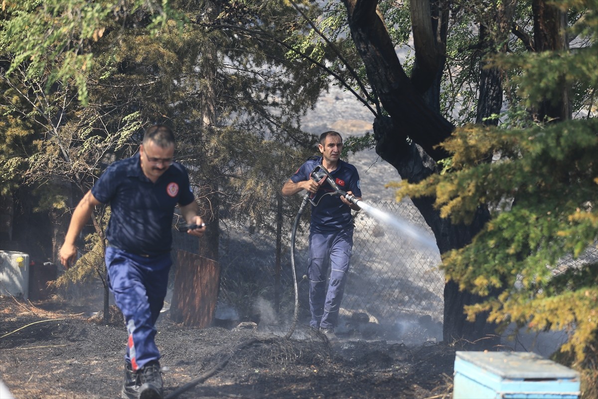 Kayseri'nin merkez Melikgazi ilçesinde Hasan Dağı eteklerinde bulunan otluk alanda çıkan yangına...