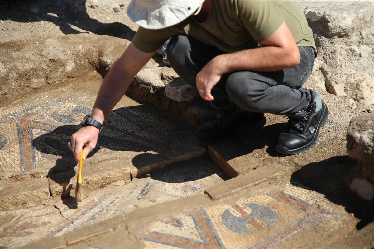 Ordu'da kazı çalışmaları sırasında Bizans dönemine ait "in-situ zemin mozaiği" bulunan Aziz...