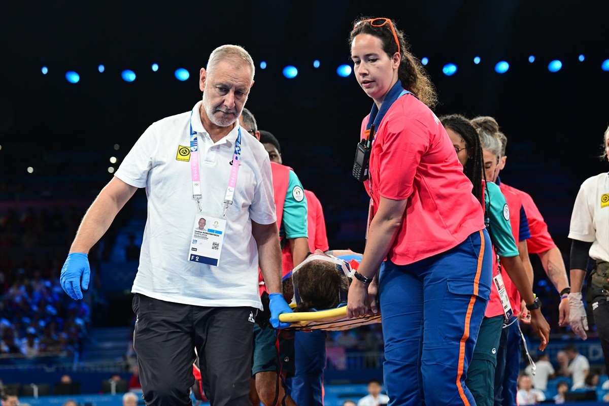Paris 2024 Olimpiyat Oyunları'nda kadınlar 76 kg serbest stil güreş müsabakası Champ De Mars...