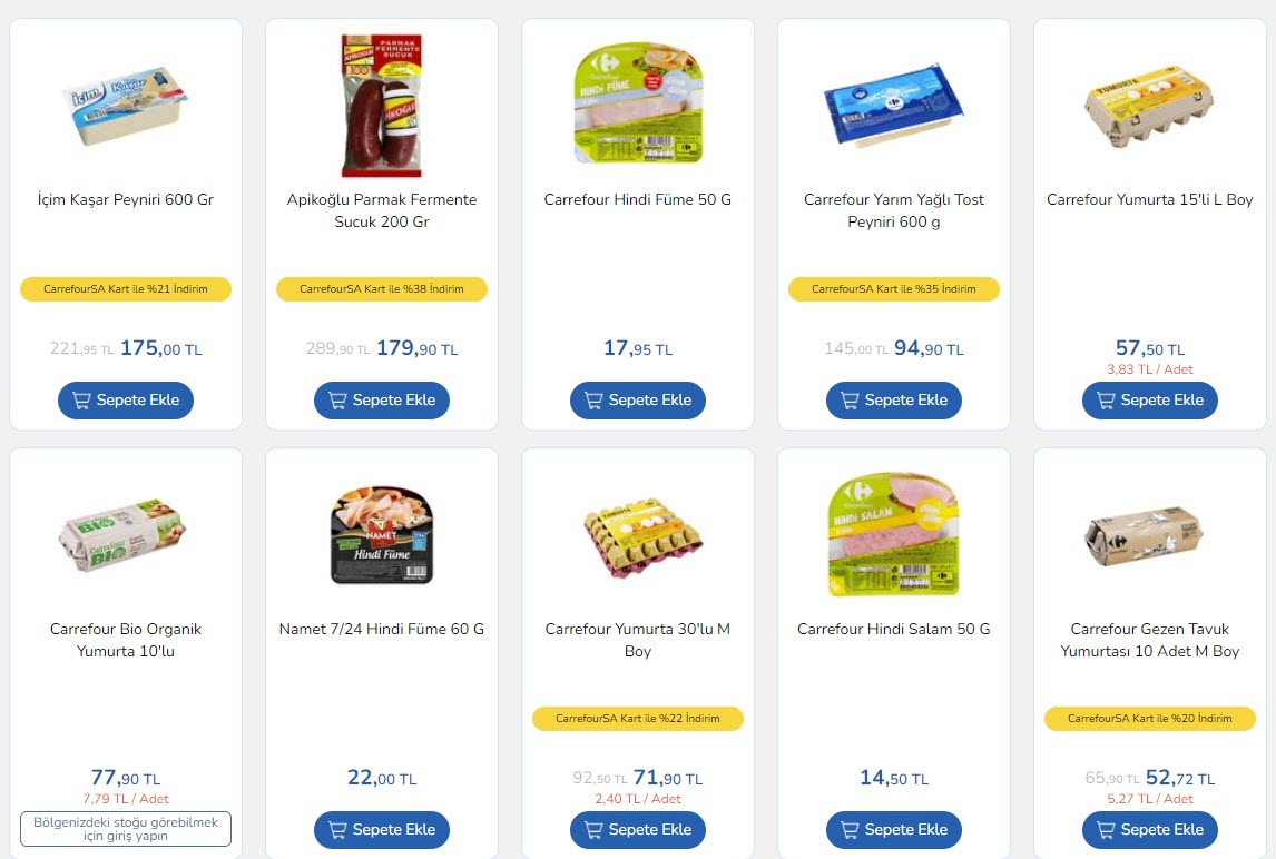 Peynir 400 TL'den 275 TL'ye, Yumurta 93 TL'den 71 TL'ye düştü: CarrefourSA'da büyük indirim günleri başladı