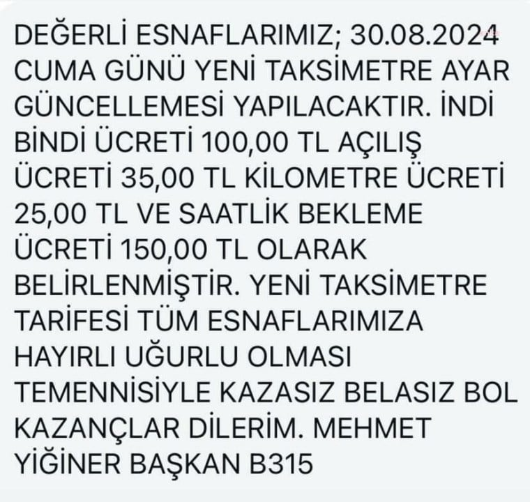 Taksi Ücretlerine Yeni Zam! Açılış Ücreti 35 TL, Bindi-İndi Ücreti 100 TL Oldu