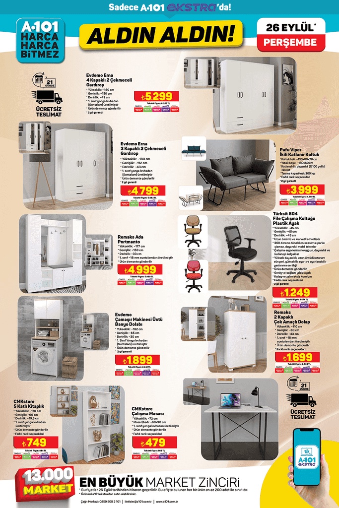 A101 26 Eylül 2024 Aktüel Ürünler Kataloğu Yayınlandı: Tiny House’dan Elektrikli Bisiklete, Akıllı Telefondan Tuvalet Kağıdına Kadar Birçok Ürün İndirimde