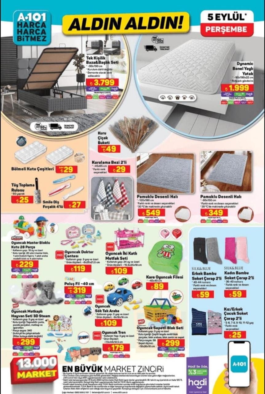 A101 5-11 Eylül 2024 Kataloğu Yayımlandı! Süpürge, Yatak, Bebek Bezi, Un, Şeker, TV, Bisiklet, Tava ve Yüzlerce Ürün Çok Uyguna A101'de