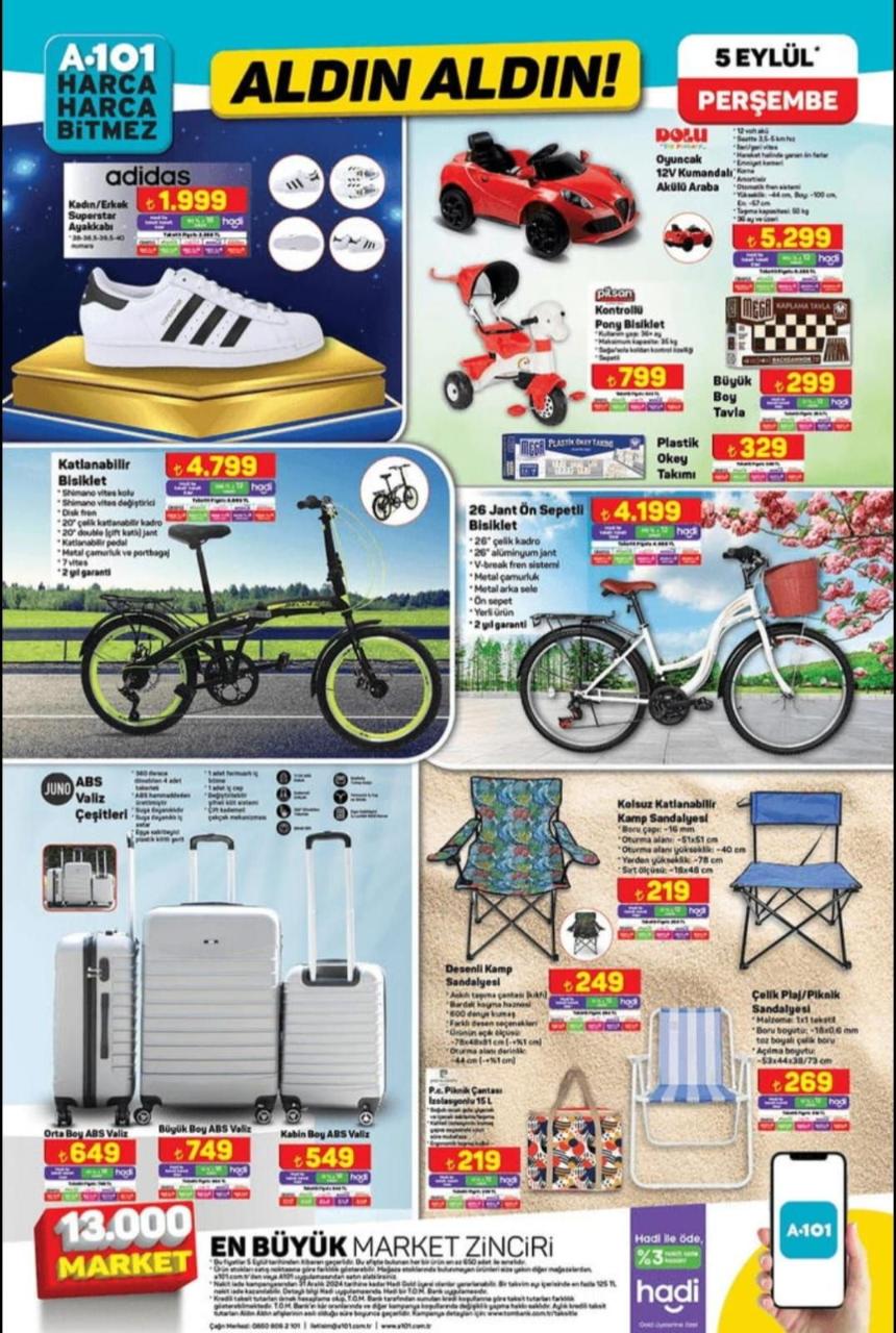 A101 5-11 Eylül 2024 Kataloğu Yayımlandı! Süpürge, Yatak, Bebek Bezi, Un, Şeker, TV, Bisiklet, Tava ve Yüzlerce Ürün Çok Uyguna A101'de