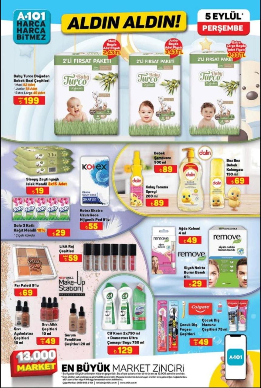 A101 5-11 Eylül 2024 Kataloğu Yayımlandı! Süpürge, Yatak, Bebek Bezi, Un, Şeker, TV, Bisiklet, Tava ve Yüzlerce Ürün Çok Uyguna A101'de