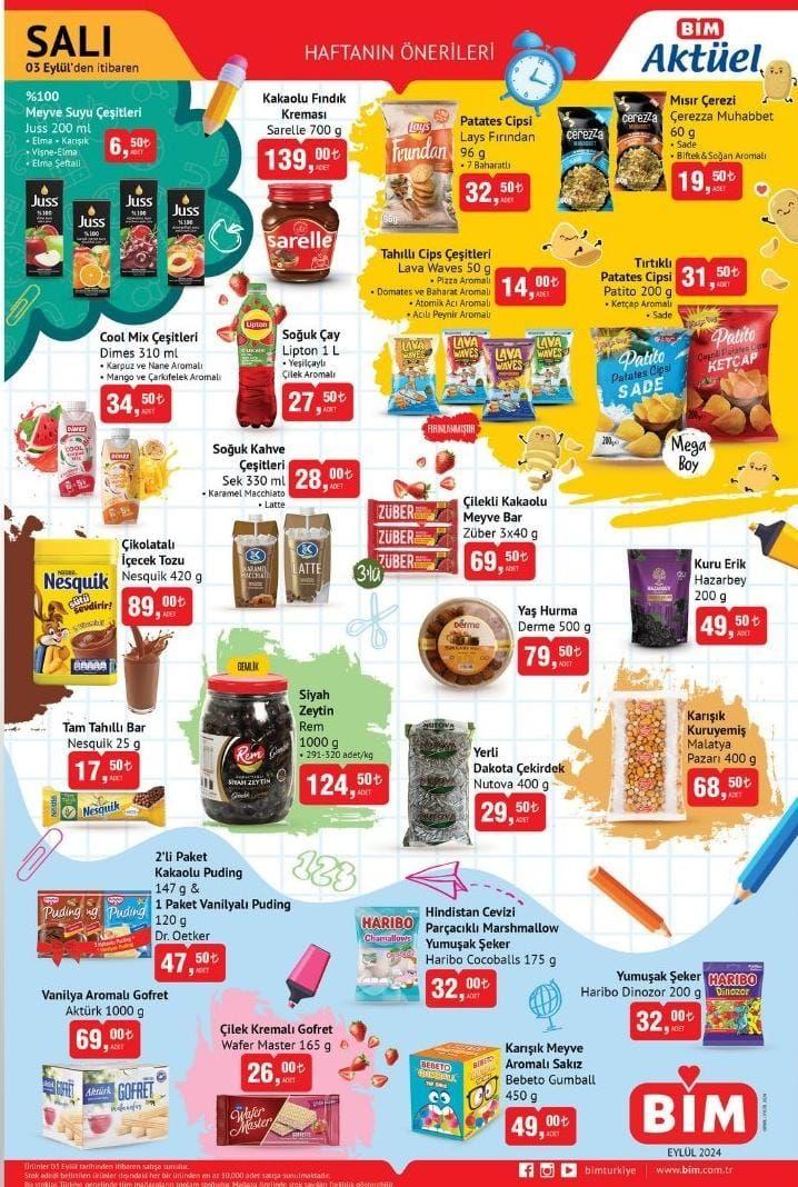 BİM 3 Eylül 2024 Aktüel Ürünler Kataloğu Yayımlandı! Bim'de peynir, zeytin, çay, deterjan, içecek ve süt ürünleri yarı yarıya düştü