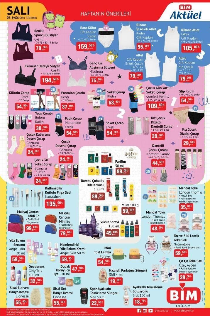 BİM 3 Eylül 2024 Aktüel Ürünler Kataloğu Yayımlandı! Bim'de peynir, zeytin, çay, deterjan, içecek ve süt ürünleri yarı yarıya düştü