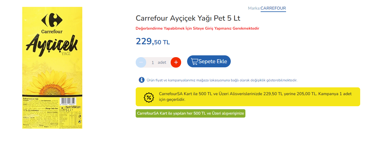 Carrefour'dan Büyük İndirim! Ayçiçek Yağı 500 TL Üzeri Alışverişte Büyük İndirim Fırsatı
