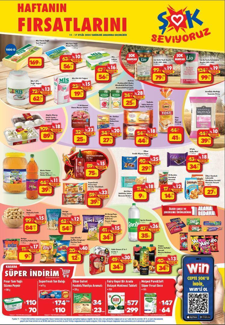 ŞOK 11-17 Eylül 2024 Aktüel Kataloğu Yayınlandı! Fairy Bulaşık Kapsulü 577 TL'den 299 TL'ye Pınar Süzme Peynir 110 TL'den 70 TL'ye Düştü