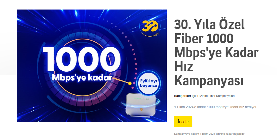 Turkcell Superonline'dan 30. Yıl Hediyesi: 1000 Mbps Hızında İnternet Ücretsiz Oldu