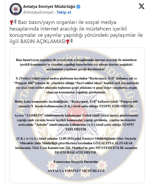 Yayıncı Jahrein Gözaltına Alındı: Müstehcenlik Suçlamasıyla Hakkında İşlem Başlatıldı