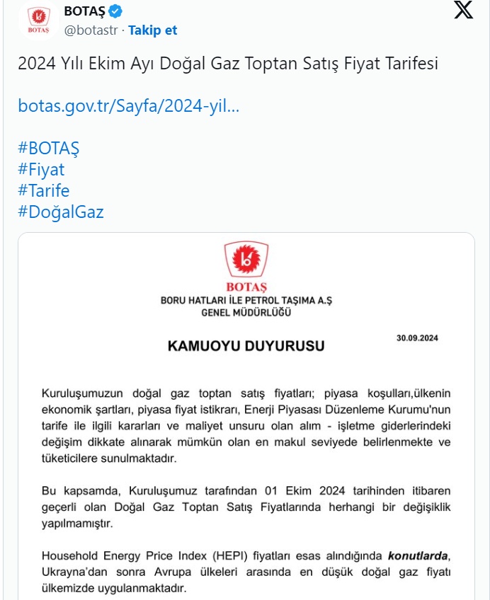 BOTAŞ’tan oh çektirecek son dakika açıklama! Doğalgaz tarifeleri güncellendi 