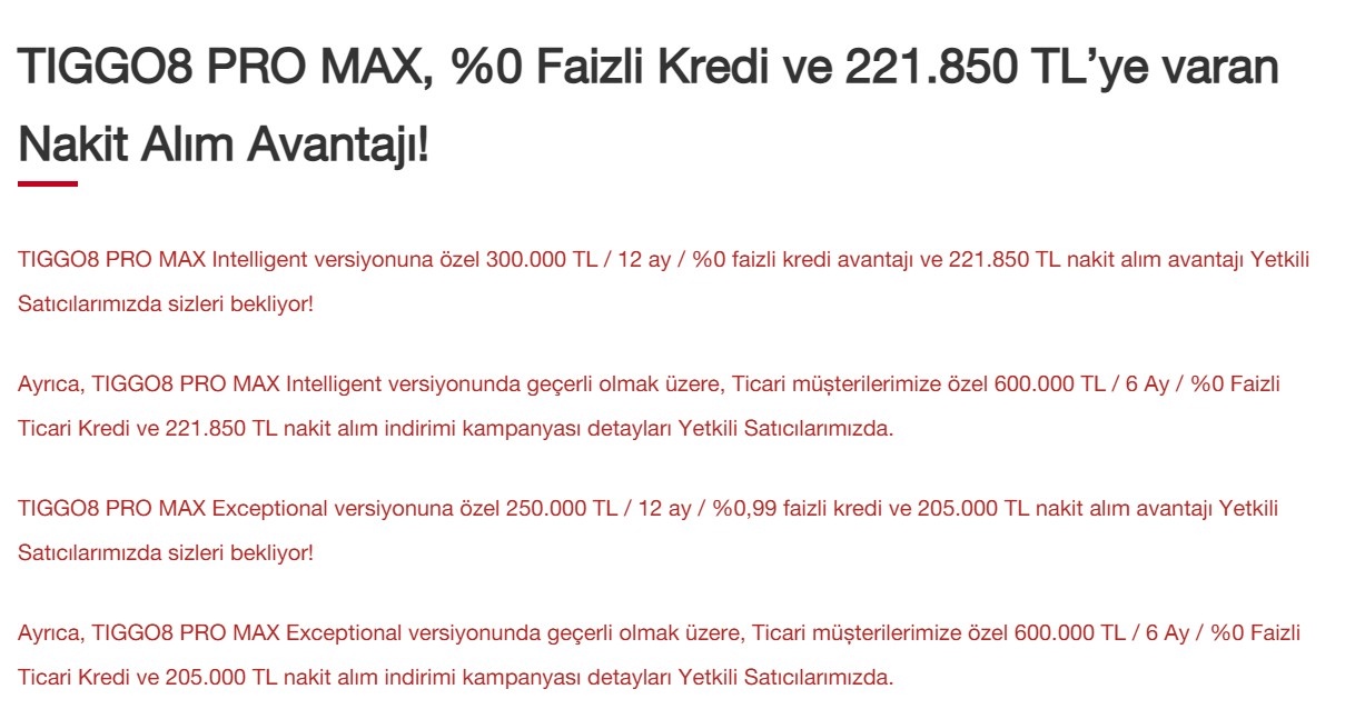 Chery'den 0 Faizli Kredi İmkanı ile TIGGO8 PRO MAX Satışı Başladı