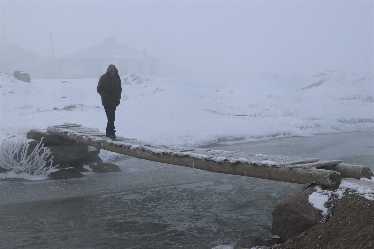 Ağrı'da da gece en düşük hava sıcaklığı sıfırın altında 16 derece ölçüldü. Ağaçların kırağı...