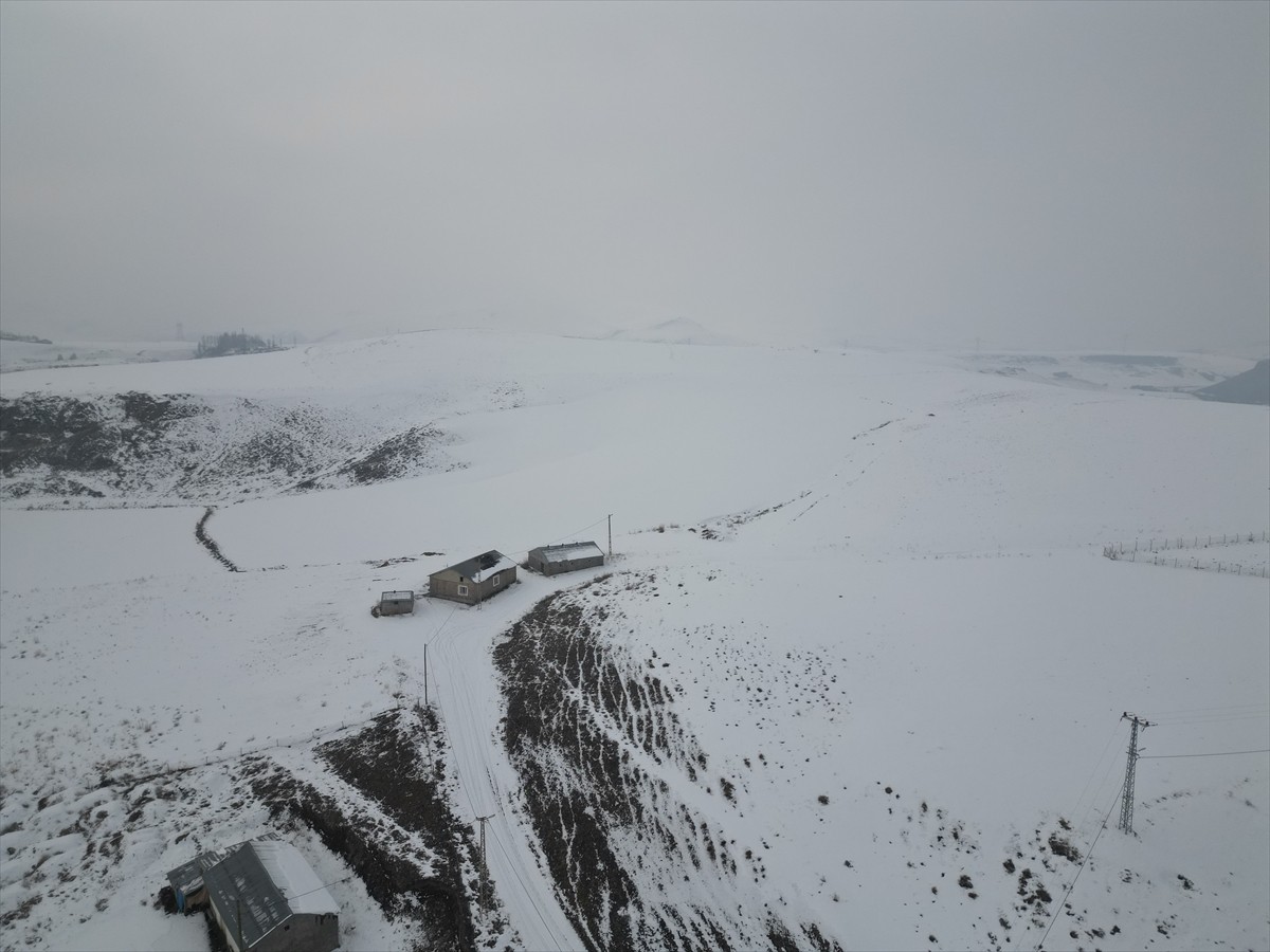 Ağrı'nın Hamur ilçesinde etkili olan kar yağışı sonrası ilçe merkezi ve çevresi beyaza...