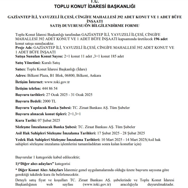 Ayda 5.812 TL ödeyebilme sözü verene 2+1 sıfır konut! TOKİ’den büyük müjde geldi