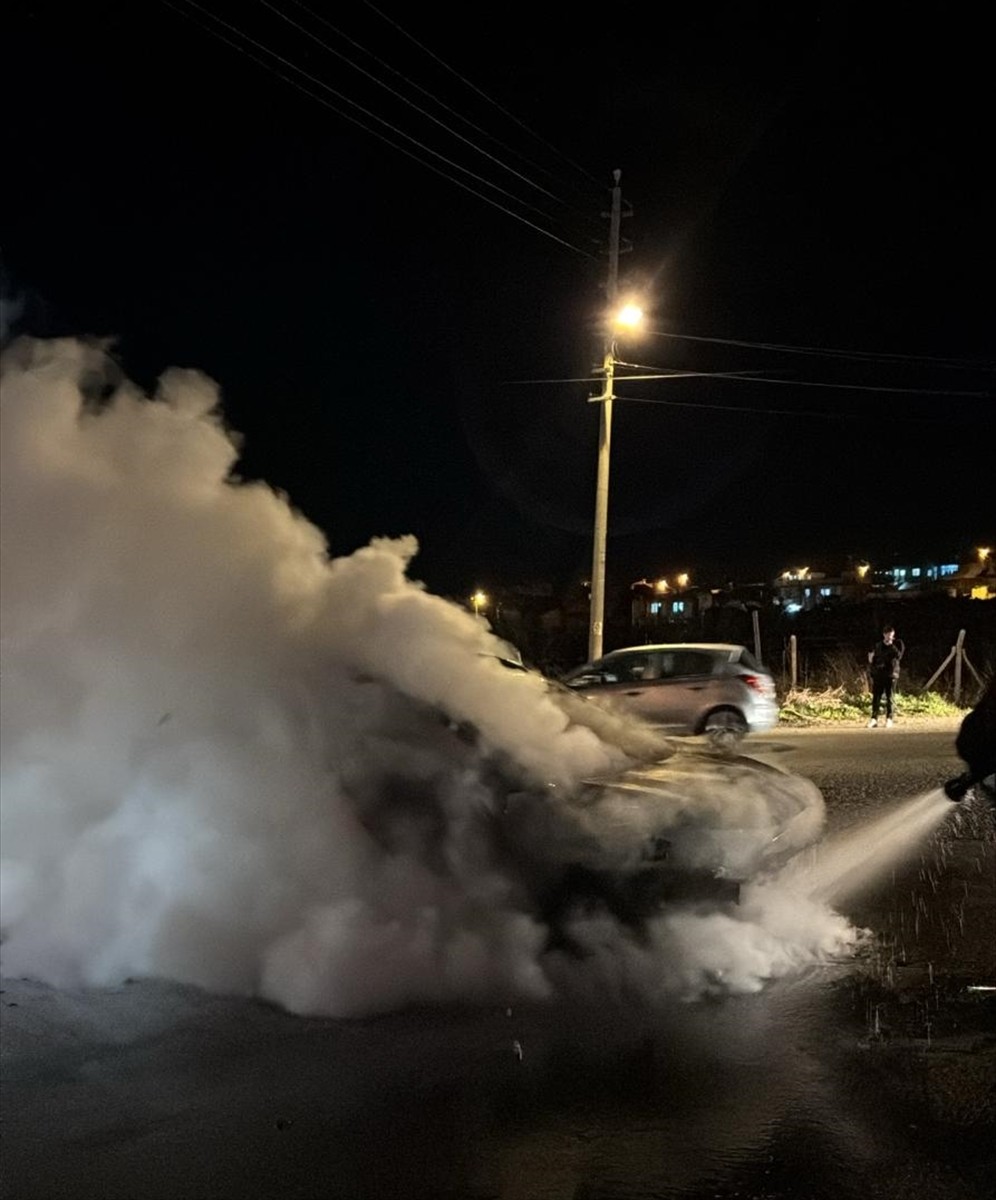 Mersin'in Tarsus ilçesinde kamyona çarparak alev alan otomobilde hasar oluştu.