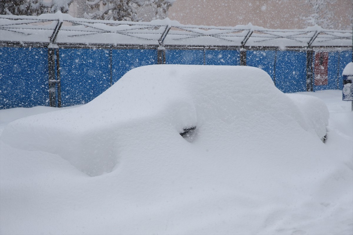 Muş'ta kar yağışı nedeniyle araçlar karla kaplandı, kent merkezi beyaza büründü.  Kentte geceden...
