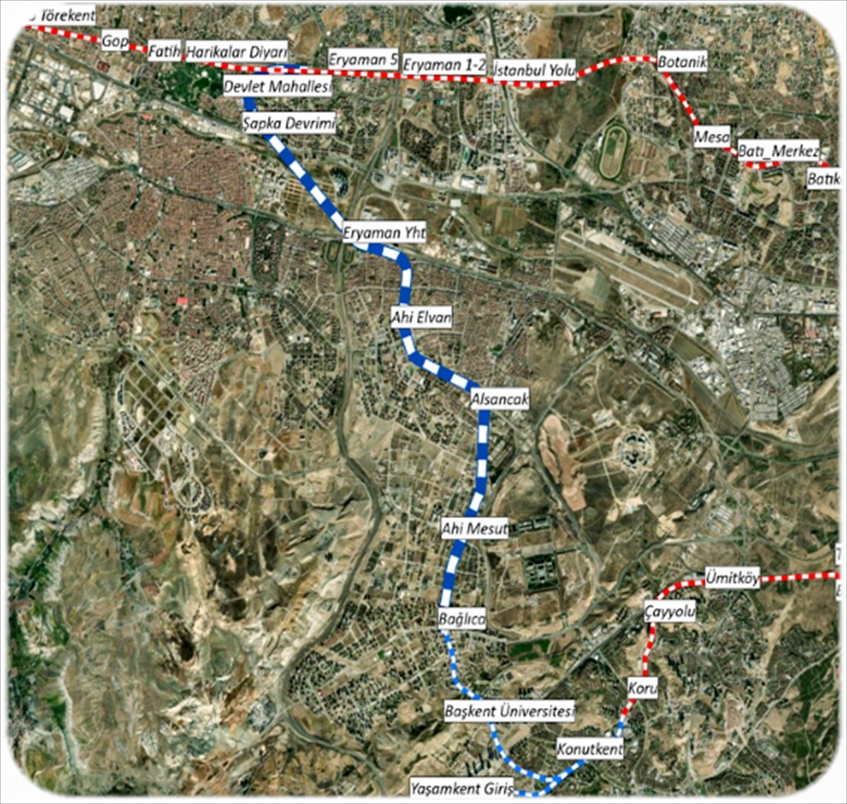 Ankara Büyükşehir Belediyesi (ABB), 7,46 kilometre uzunluğundaki 8 istasyondan oluşacak...